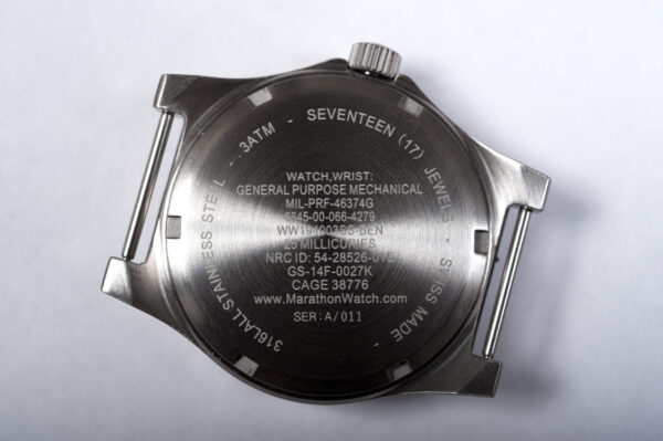 back of General Pupose Steel Marathon Watch